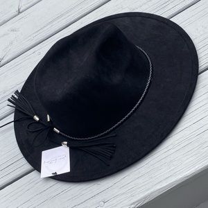 Four Buttons San Diego Hat Company ~ Fedora with Tassel Back Bow ~ Black ~ NWT